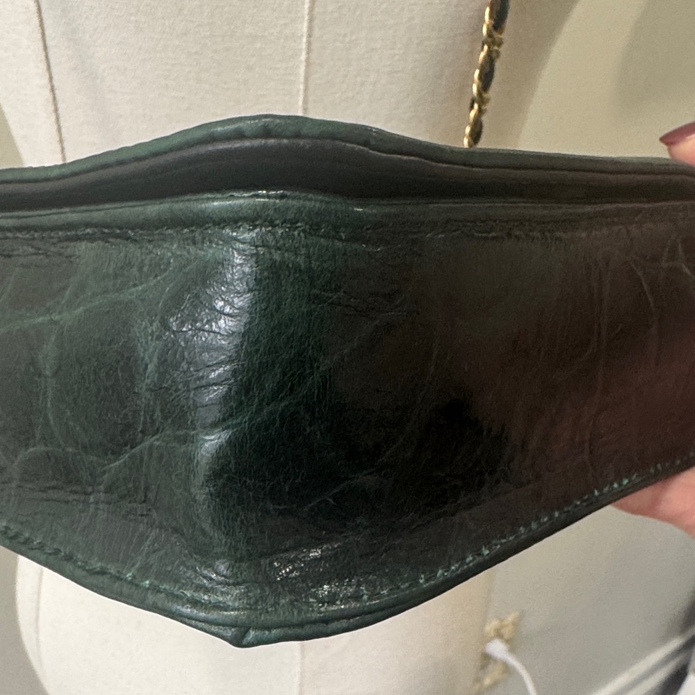 Vintage L.J. Simone New York Crocodile-Embossed Leather Bag – Deep Forest Green - Picture 7 of 11